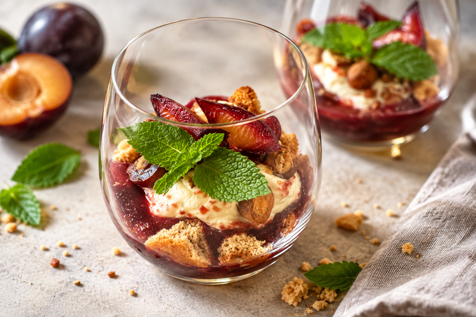 Zwetschgen-Tiramisù mit Cantucci und Schokomandeln